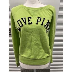PINK Victoria's Secret Pullover Sweatshirt M Lime Green LOVE Y2K Puffy
